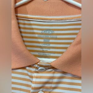 Like New Mens AFTCO Peach White Striped Polo size Large American Fishing tackle